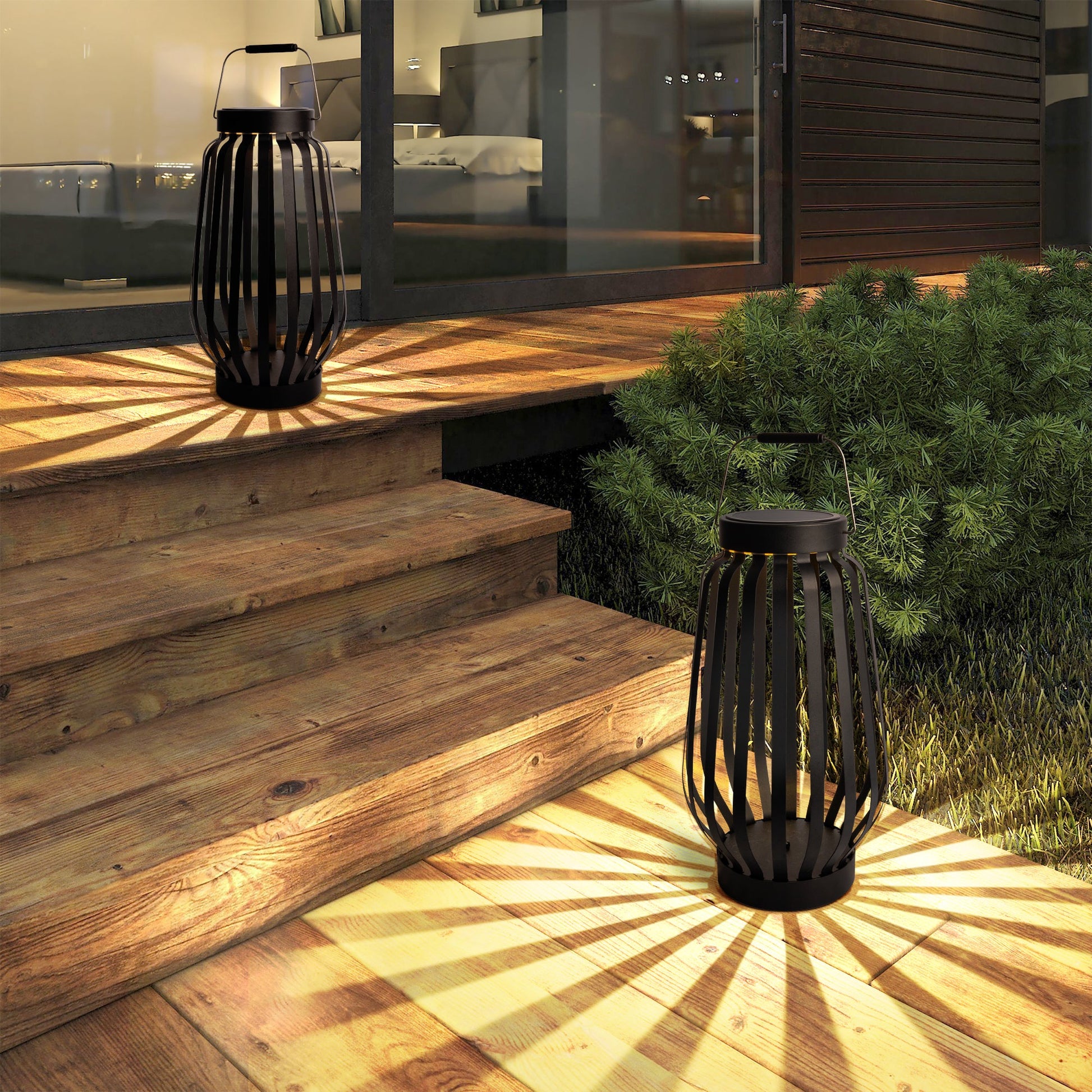 Outdoor Solar Lantern Black Metal Light Waterproof-2