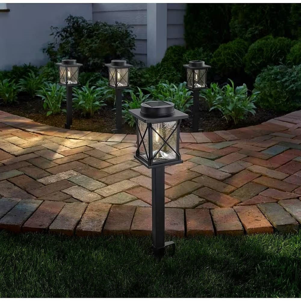 Villa Path Light Set – 4-Pack Black Solar LED with Seeded Glass
