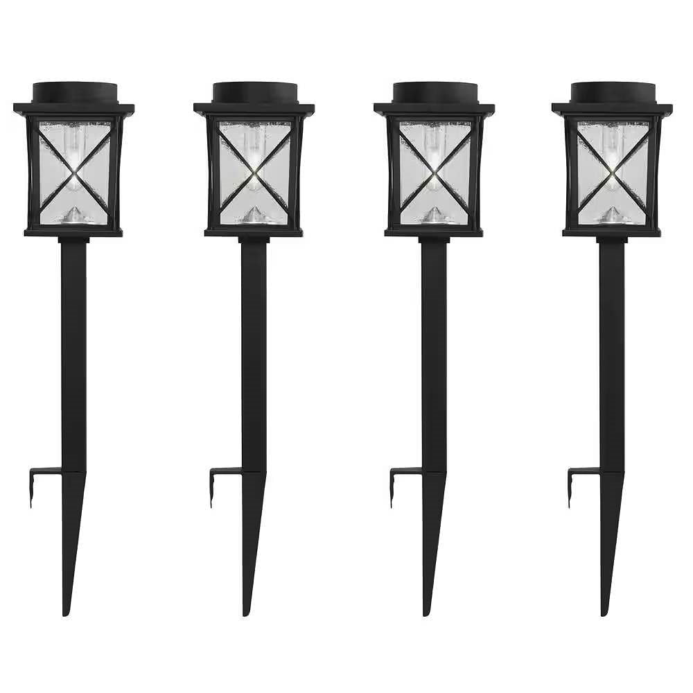 4-Pack - Black Solar LED Light Set - Outdoor Path Yard Lighting-2
